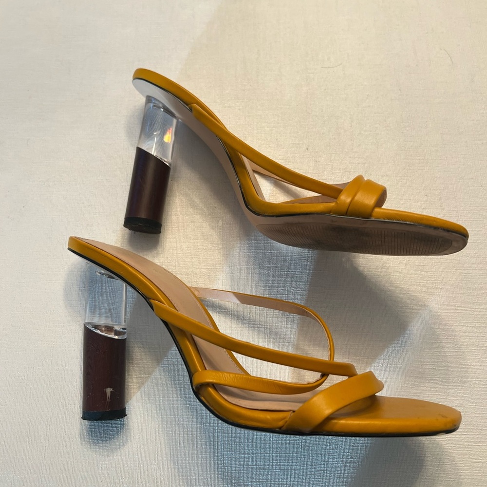 Zara Mustard Block Strappy Block Heel View 2
